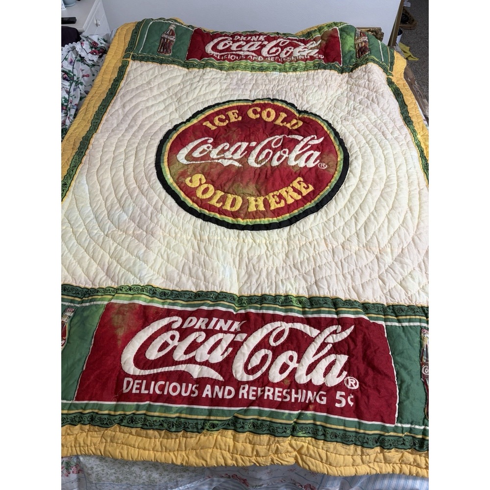 Vintage Coca Cola Vintage Twin Quilt 58x82" Ice Cold Advertising Sign